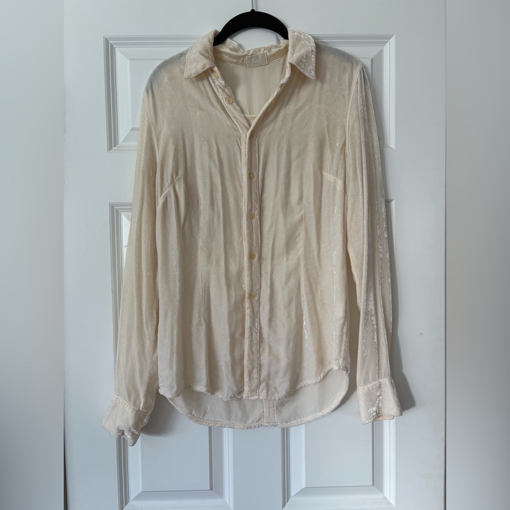 CP Shades Elegant Velvet Cream Blouse -Small